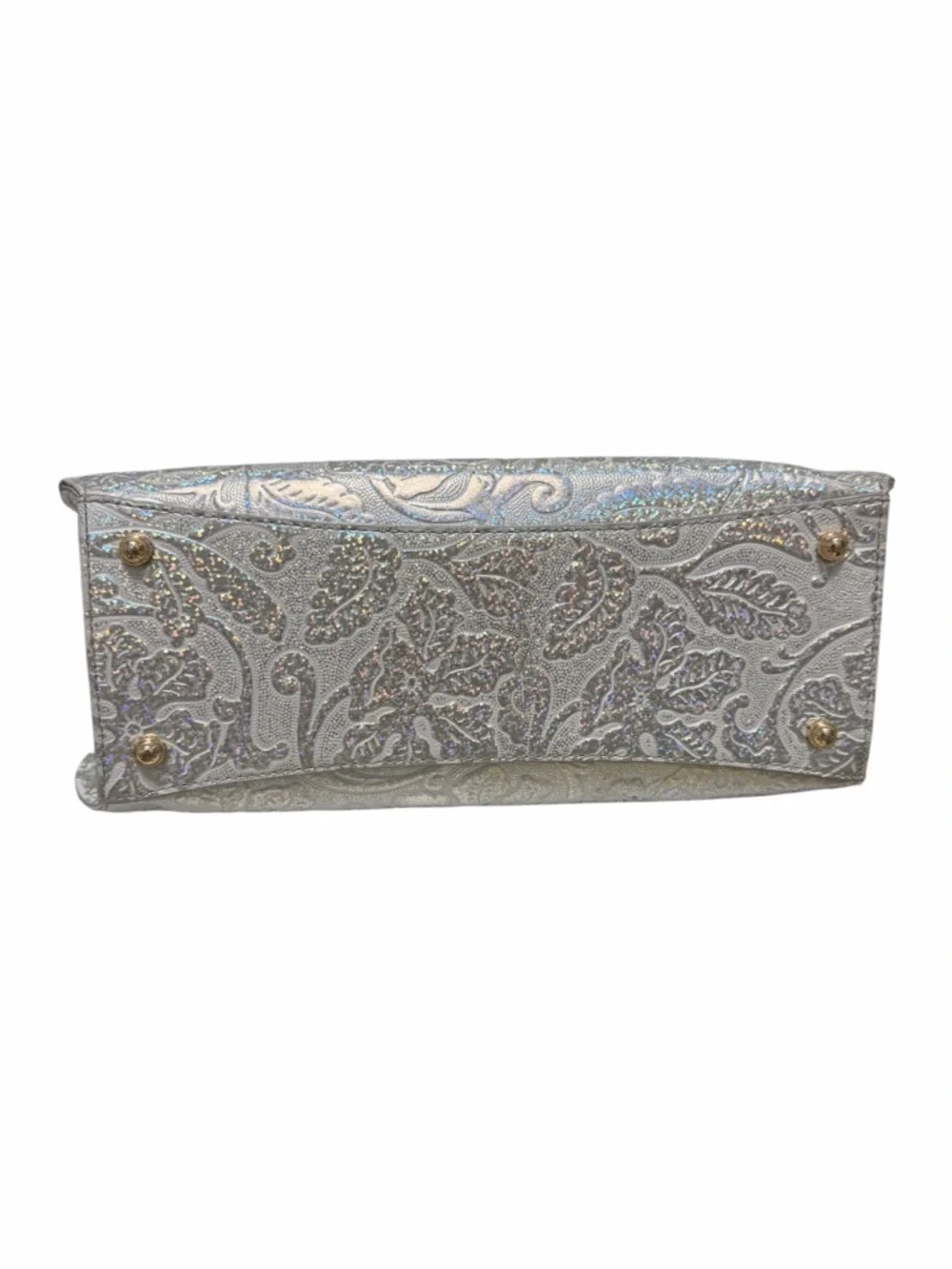 Brahmin Metallic Paisley Silver/White Leather Handbag - Picture 5 of 9